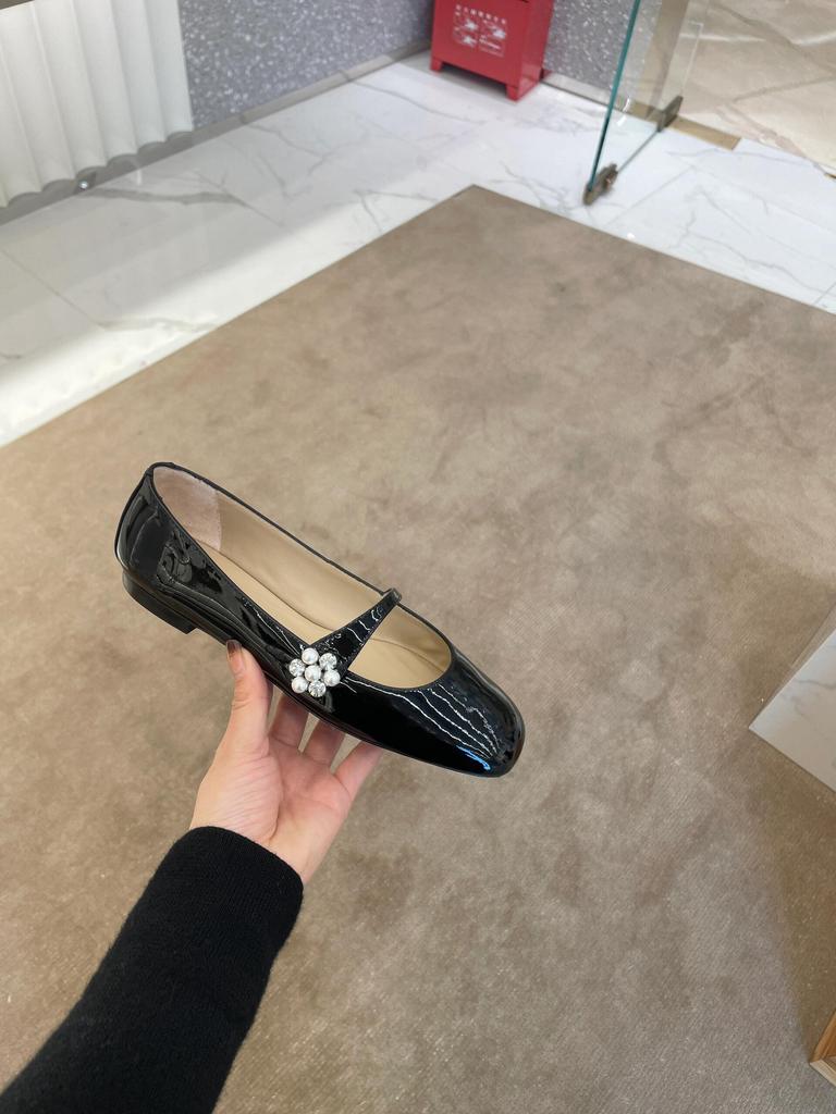 French Leather Rhinestone One-button Mary Jane Shoes Women's Ballet Flats Pearl Single Shoes Ladyshoes
