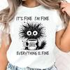 Funny Design T Shirt Short Sleeve T-Shirt Whimsical Cat and Coffee Graphic Print Women's T-Shirt Clothing Women's Top Tee