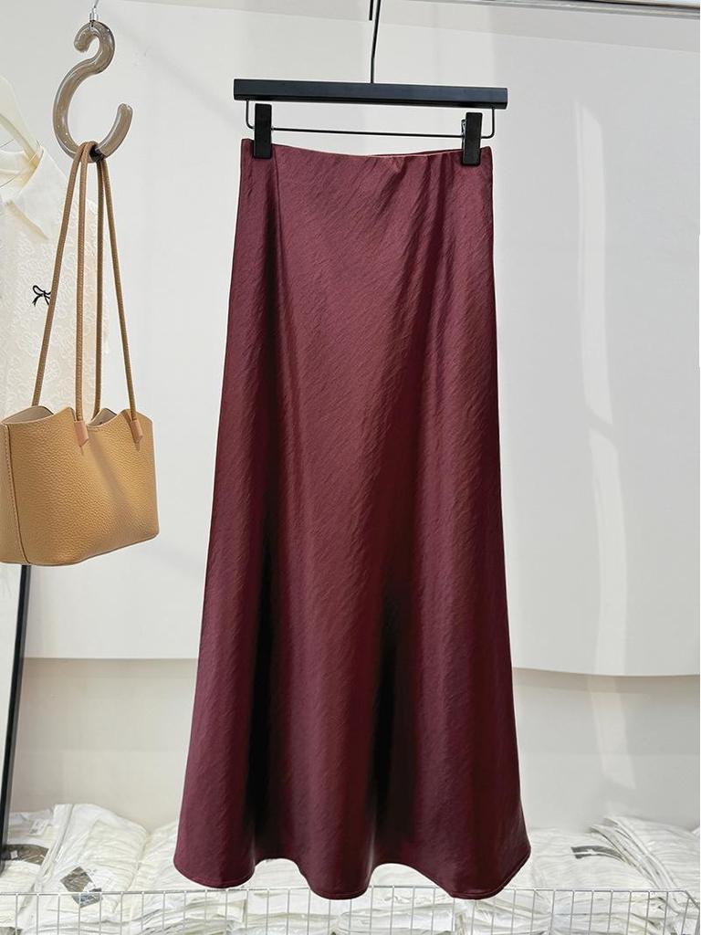 Silky Autumn 2024 Double-Sided Satin Floor-Length High-Waist Mermaid Maxi Skirt for Women