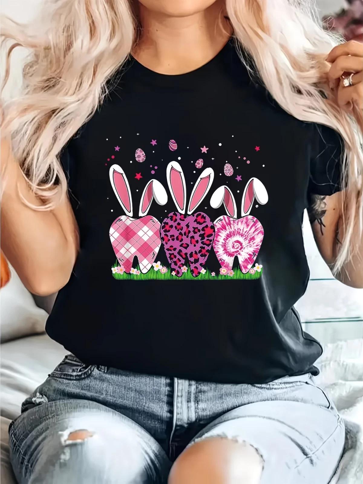 Easter Dental Assistant T-Shirt Tooth Design with Pink Bows & Leopard Print Gift 3XL