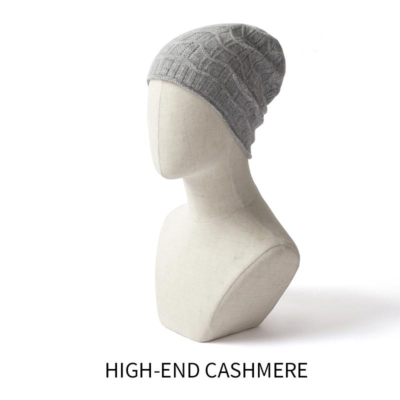 Women 100% Pure Cashmere Beanie Hat Openwork  Knit Pattern Winter Warm Soft Slouchy Skullies Cap Cold Weather Accessory