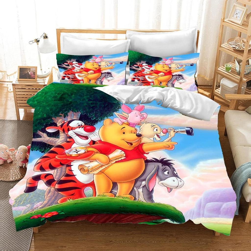 Winnie the Pooh Bedding Sets Cute Bear Comforter Cover Bed Cover Duvet Cover Pillow Case 2-3 Pieces Sets Bedroom Decoration
