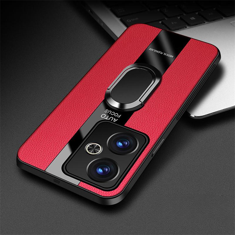 

Для Poco F6 Pro Магнитное кольцо-подставка-держатель Задняя крышка для Xiaomi Poco F6 5G Redmi Turbo 3 Роскошный кожаный корпус Силиконовый противоударный бампер For Poco F6 красный