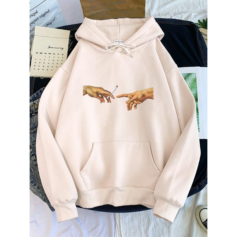 Hoodies Women's Two Hands And a Cigarette Graphic Print Hoodiest Thirteen Colors Harajukua Style Casual Top Women Street Style