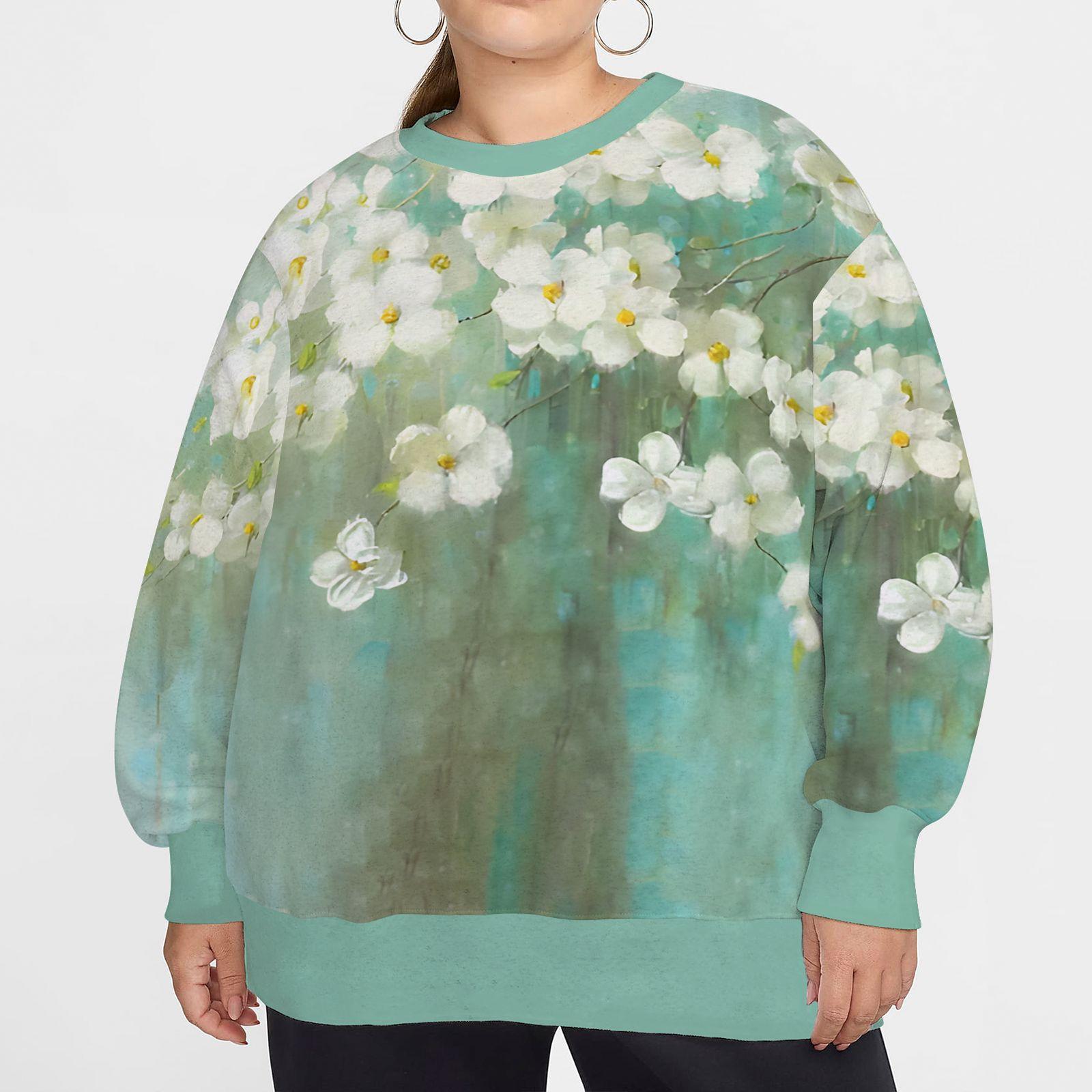 Толстовка с круглым вырезом и цветочным принтом больших размеров — фото 4
