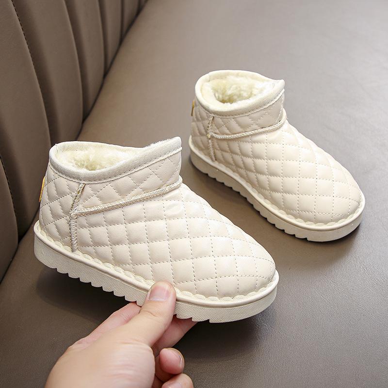 Clearance children's snow boots, boys' winter slip-on short boots, cotton shoes with plush lining, waterproof and thickened, girls' warm shoes