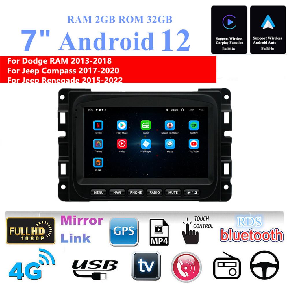 For 2013-18 Dodge RAM 15-22 Jeep Renegade Carplay Stereo Radio GPS Head Unit 7''