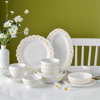 Daisy Dishes Set Rice Bowl Western Dessert Steak Plate Ceramic Tableware Storage Baking Sheet Wind