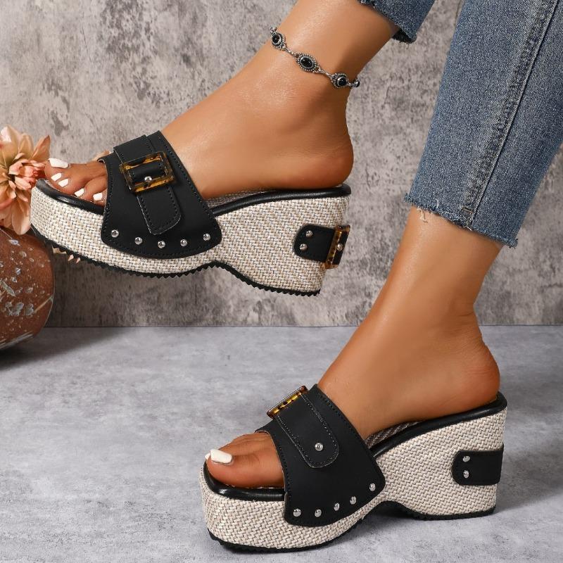 Women's Slippers 2025Summer New Platform Sandals Retro Metal Buckle Slippers Designer Wedge Sandals for Women Casual Beach Shoes