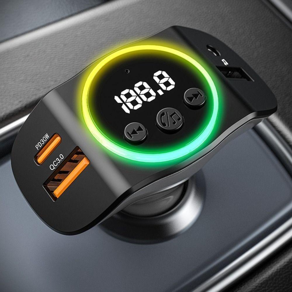 FM Transmitter Car Bluetooth PD30W+QC3.0 PD Fast Charger Dual USB Car MP3 Player  Adapter