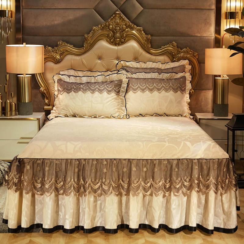 Velvet Lace Bed Skirt European-Style Embossed Bedspread Non-Slip Protective Cover Autumn and Winter Warm Bedding