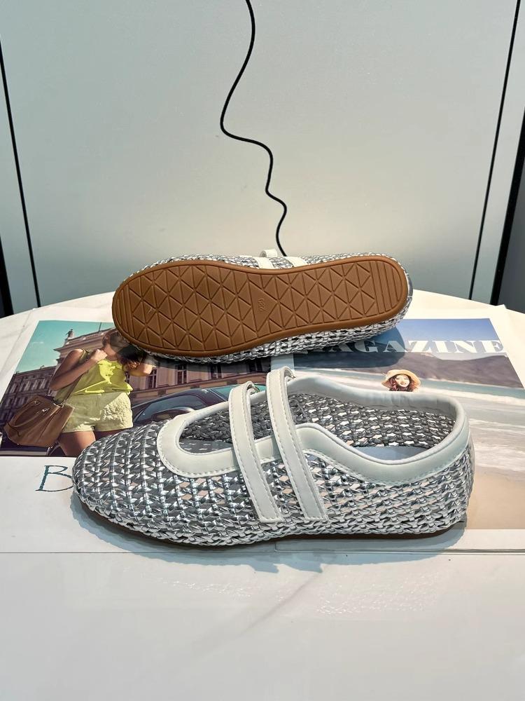 Woven Hollow Mary Jane Sandals Women's 2025 Summer New Mesh Breathable Velcro Shallow Mouth One Pedal Single Shoes