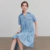 Chuyu Women's Faux Denim Spliced Mid-Length Shirt Dress