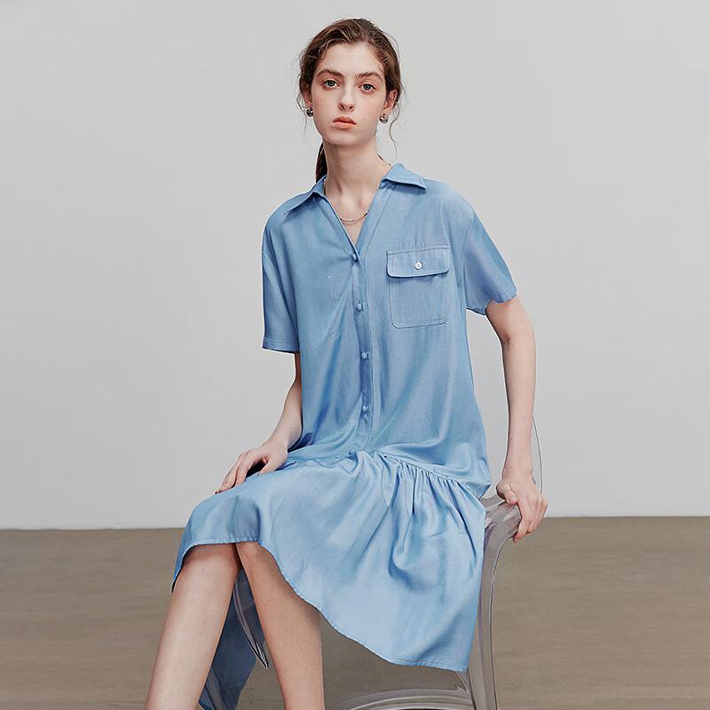 Chuyu Women's Faux Denim Spliced Mid-Length Shirt Dress