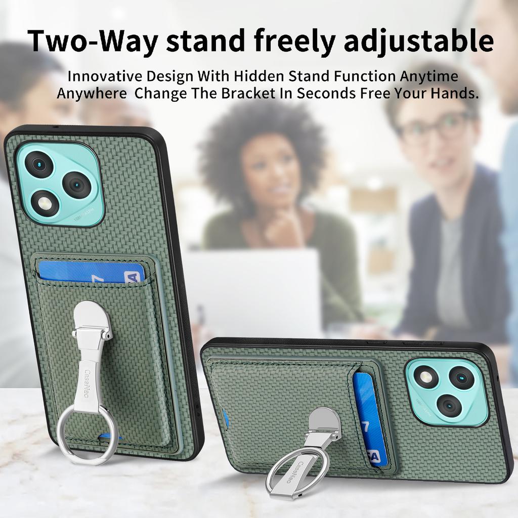 Für Honor 400 Lite 5G Leder Handy-Rückseite mit Ständer und Kartenfächern Kohlefaser-Textur