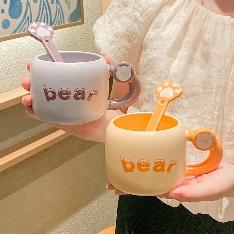 Milk fufu cute cartoon ceramic mug with spoon girls office coffee milk breakfast drinking cup