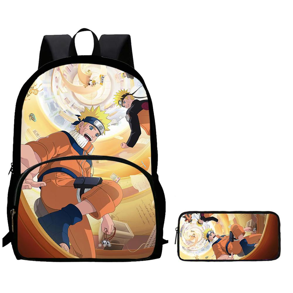 2Pcs Set NARUTO Anime Backpack With Front Pocket & Pencil Bag, School & Daily Use, Lightweight & Durable For Boys Girls Age 6-10