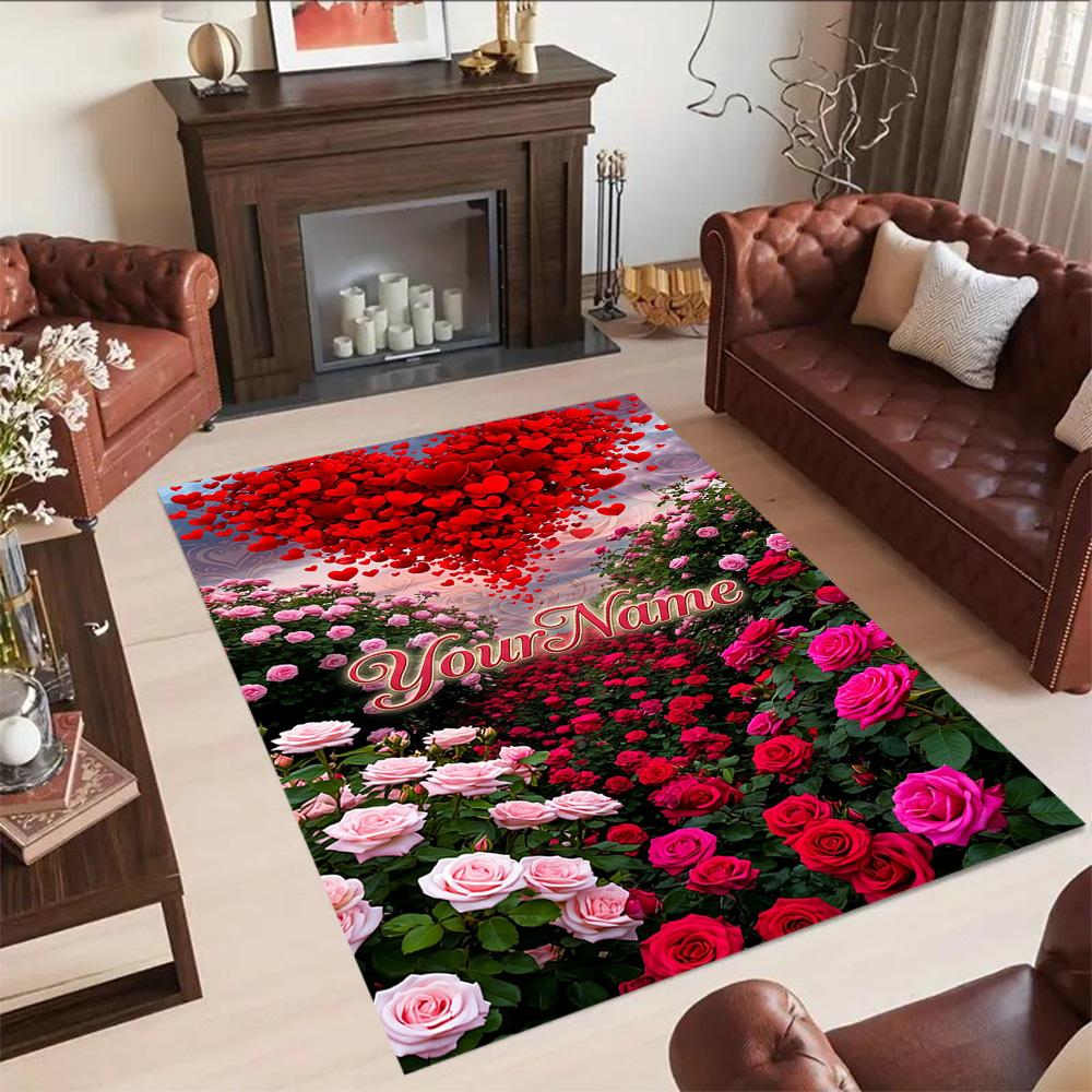 Rose Customize Your Name Floor Rug Office Rug Design for Living Rooms Balcony Study Room Foyer Antislip Carpet Decorate Offices Wedding Party Gift