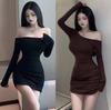 Pure Desire Style Sexy Off-the-shoulder Long-sleeved Fashion Women's Clothing Dress Women's Autumn Inner Fit Slim and Thin Tight Hip-wrap Skirt