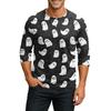 Men's Casual Halloween Print Henley Shirt Three Quarter Sleeve Raglan Top Lightweight Breathable Fabric Comfortable Fit