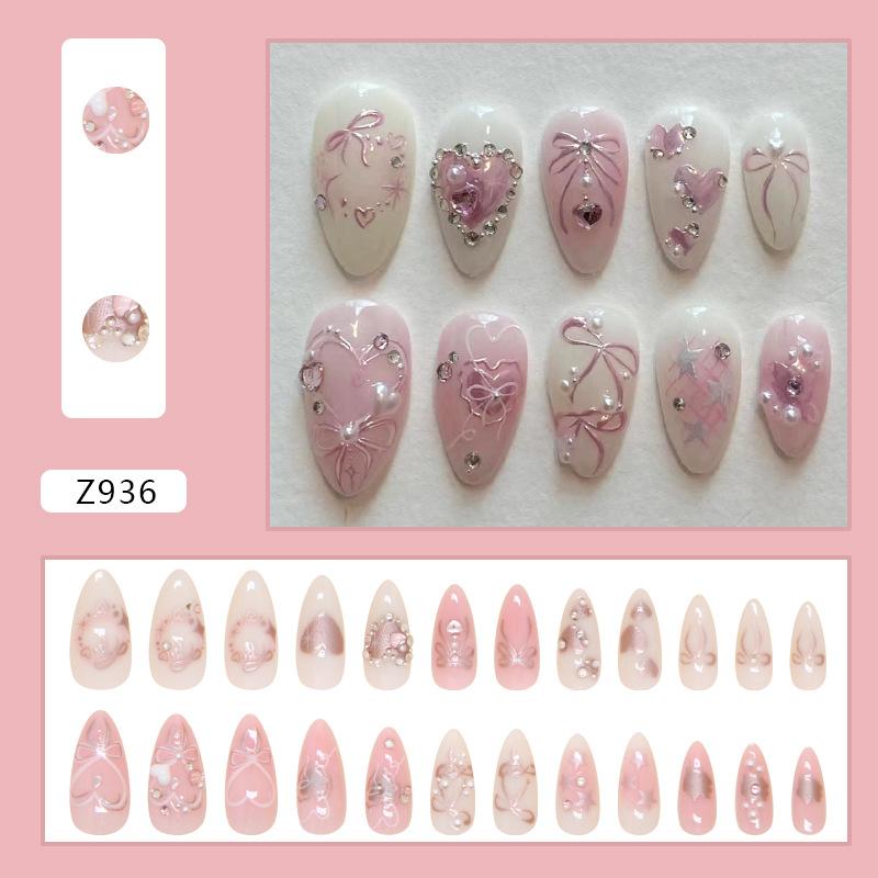 

Sweet Nail Patch Removable Nail Bow Fake Nail Cute Wear Nail Nail Patch Diamond 24 Pieces