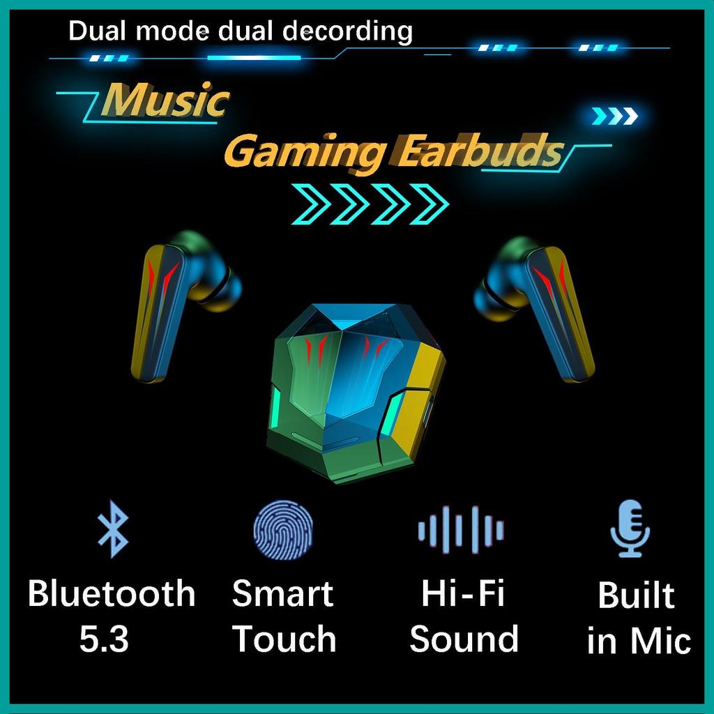 TWS Wireless Earbuds in-Ear Headphones Music Earphones Stereo Sound Bluetooth 5.3 Headset with Mic Game & Music Mode Waterproof IPX7 Fast Charging