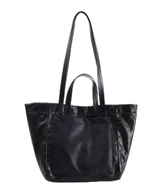 Nananoel Women's Lia Metallic Big Pocket Double-Handle Tote Bag, A4 Size, Black (2413311012)
