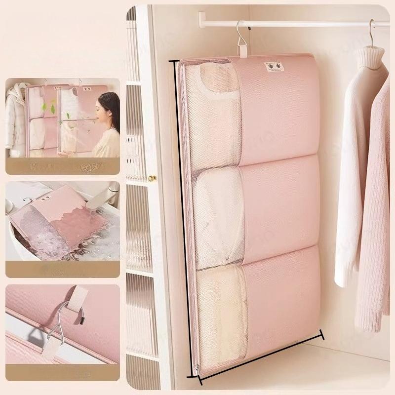 Wall-Mounted Foldable Hanging Storage Bag, Compression Mesh Bag for Down Jackets & Large Items, Space-Saving Wardrobe Organizer