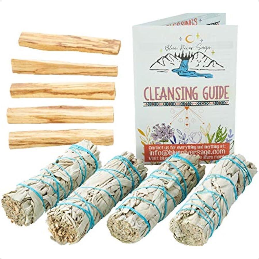 4 White Sage Smudge Sticks + 5 Palo Santo Sticks from Peru ~ for Smudging Smoke Cleanse Home or Office Spiritual Use Meditation