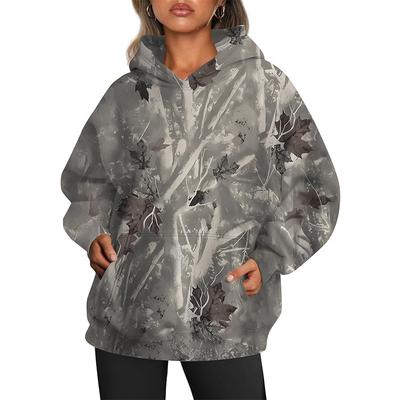 New Women's Camouflage Hoodie European and American Cross-border Sweater Maple Leaf 3D Printed Sports Hoodie Sweater with Pockets