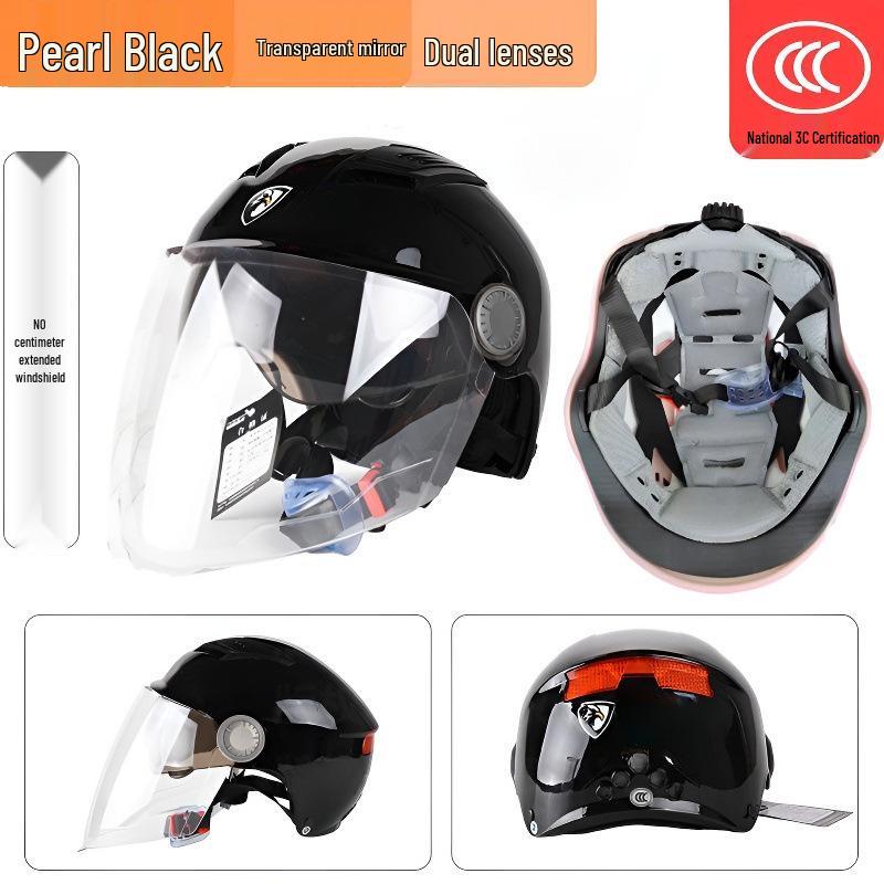 

3C Certified Dual Visor Electric Vehicle Helmet - Double Lens, Unisex, UV-Resistant for All Seasons
