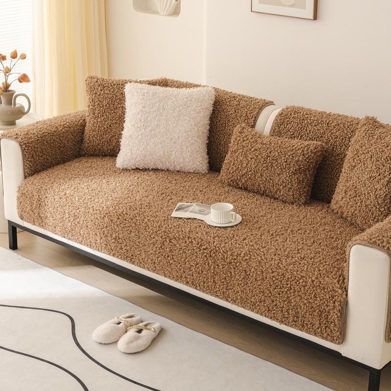 Teddy Fleece Sofa Cushion Autumn And Winter Plush Seat Cushion Winter  New Light Leather Sofa Cover Luxury Thickened Cover Towel