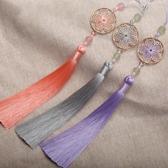 Yousheng 13cm Tassel Pendant Vintage Chinese Style Element Smooth Texture Hollowed Pattern Handmade Decorate Clothing Accessories Flower Round Tassel