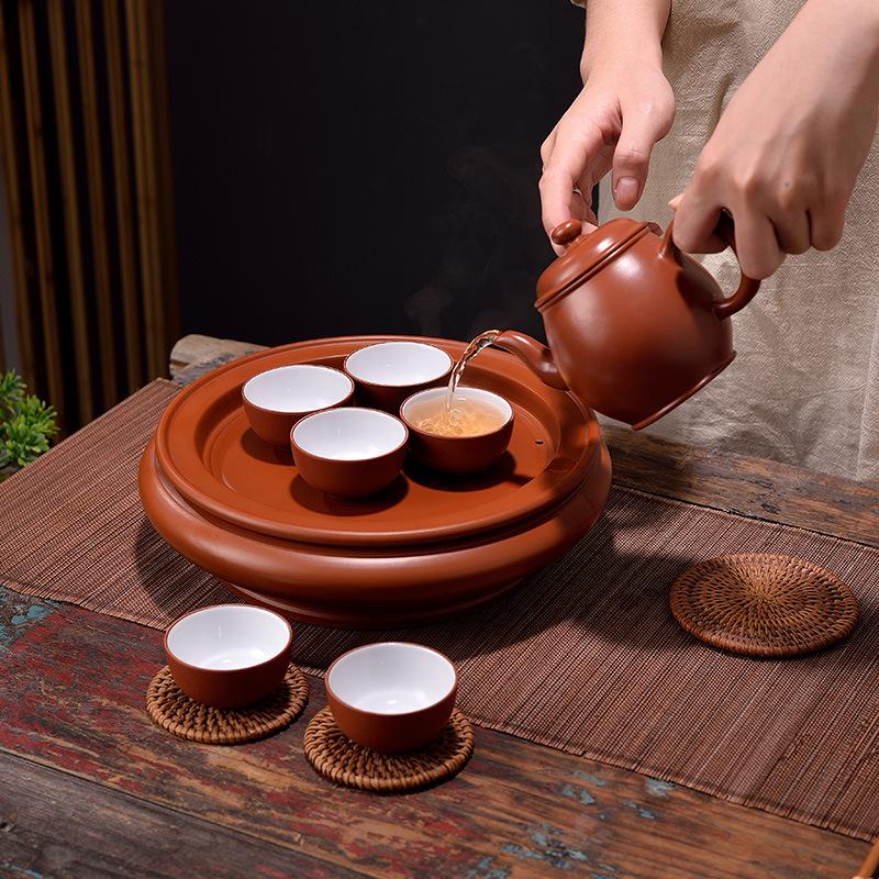 Hand-pulled pot Purple sand teapot Large capacity inverted handmade teapot Kung Fu tea set Teacup teapot set
