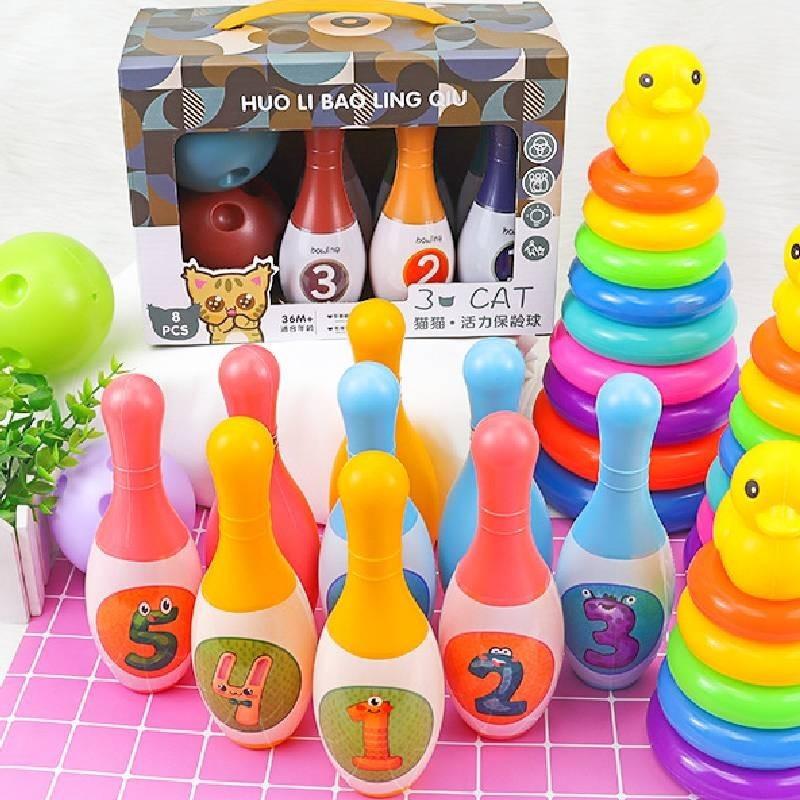 Non-electric Bowling Game Set For Kids Includes 10 Bottles 2 Balls In Small Size