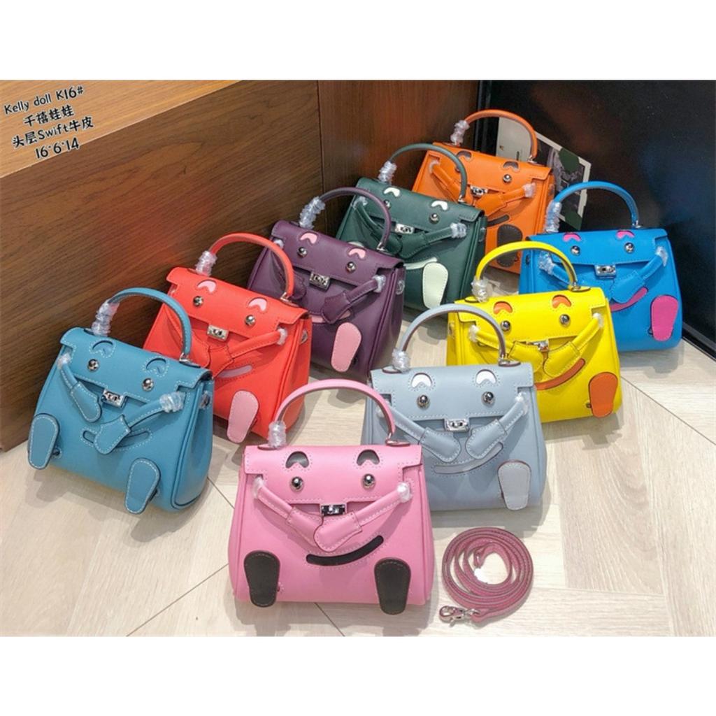 Smiley Bag 2025 New Cute Mini Messenger Bag First Layer Cowhide Shoulder Handbag Spoof Kelli Bag Woman