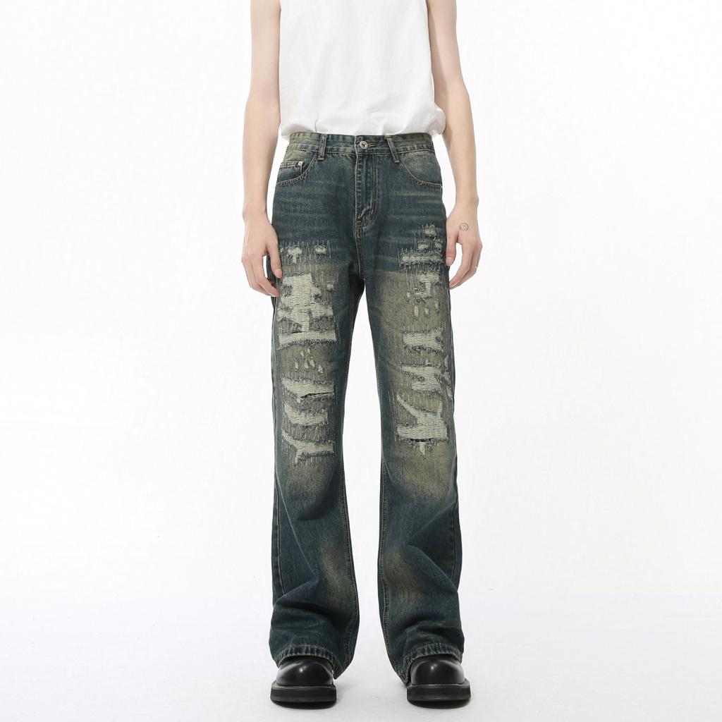Men's clothing | Autumn new products, niche worn patches, retro old and slightly washed jeans