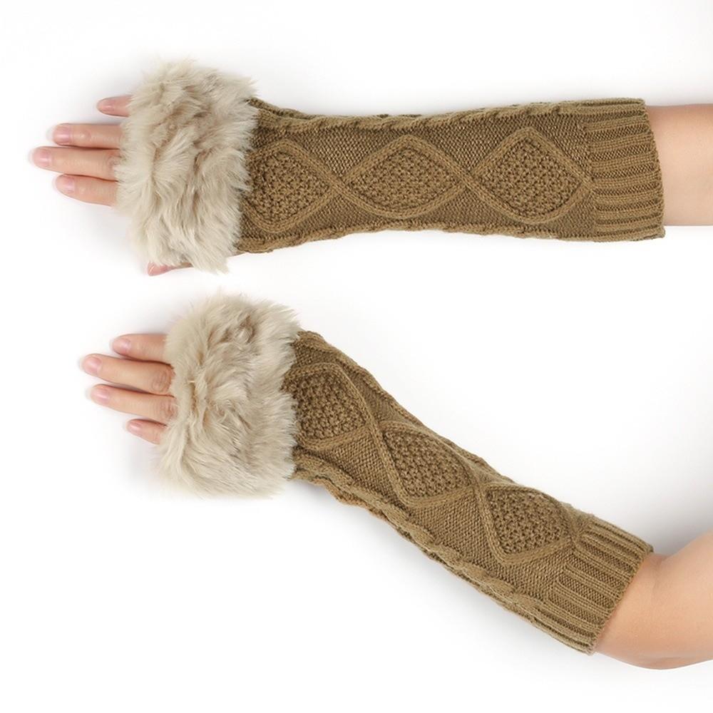 Furry Knitted Sleeves Gloves Crochet Knitting Arm Warmers Women Clothing Accessories