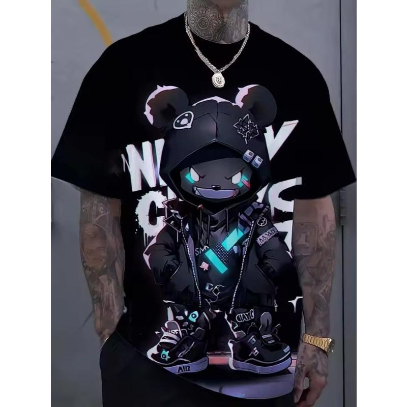 Fashion Men's T-Shirt 3D Cool Bear Print Short Sleeve T-Shirt Hip Hop Street Style Top Summer Men's Loose Outdoor Casual Clothes