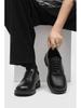 Men's Black Genuine Leather Derby Shoes - High-End, Round Toe, Formal/Casual, French/Japanese-Inspired.