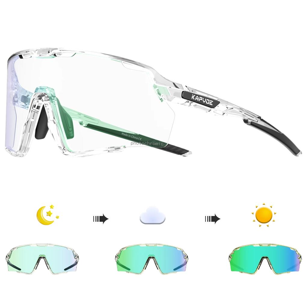 Kapvoe Photochromic Hiking Eyewear Cycling Glasses Sunglasses for Men Silver Lens Multi Color Women Bike Outdoor Riding Running