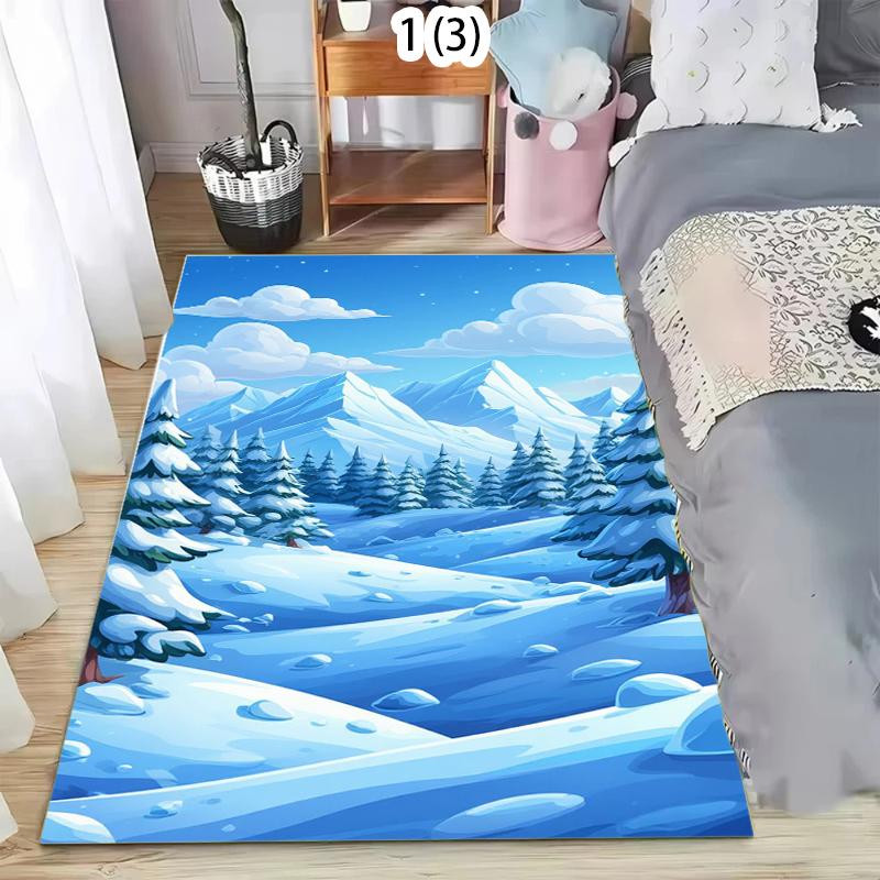 

Snowy Mountain River Area Rug Winter Forest Print Carpet Non Slip Washable Floormat for Living Room Bedroom Kids Room Cozy Decor 50X80CM