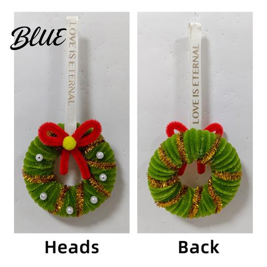 Holiday Door Decoration Handmade Pipe Cleaner Christmas Wreath Ornament Chenille Stems Mini Bow Bell Crafts with Bells for Window Fireplace