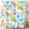 Blue Dream Kids Shower Curtain Set Teddy Bears Sleep On Clouds Stars with Moon Design for Bathroom Decor In Pastel Colors