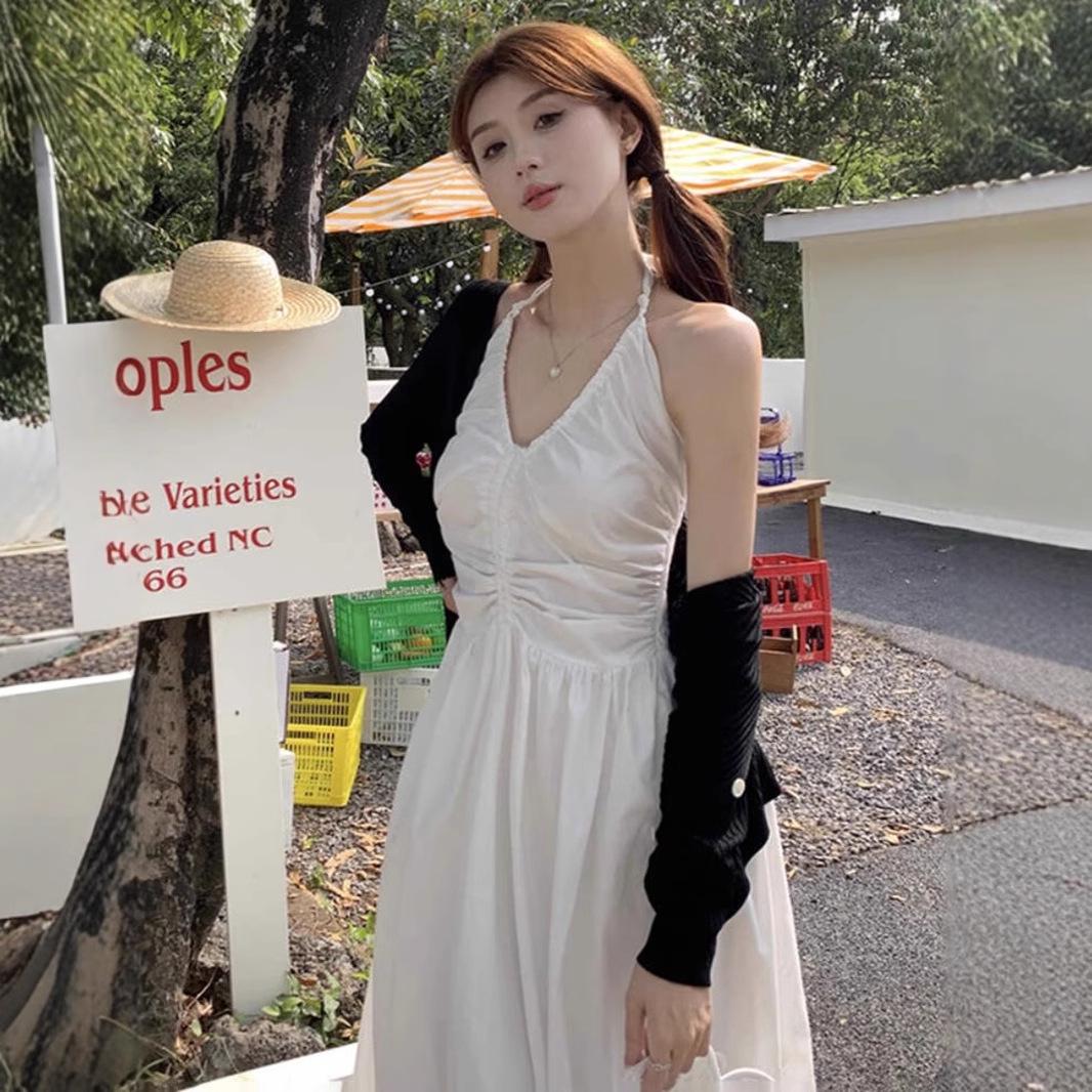 

Французское белое летнее платье-сарафан с открытой спиной и халтером - Женское летнее пляжное платье в стиле Мори XL Premium белый