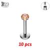 10Pc G23 Titanium Labret Lip Piercing Stud Internally Threaded Zircon Ear Stud Helix Cartilage Tragus Body Piercing Jewelry