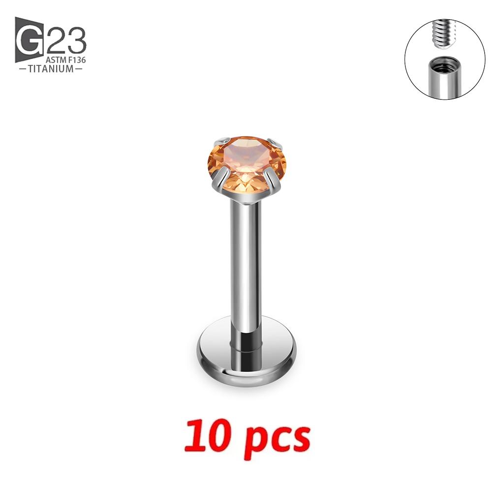 10Pc G23 Titanium Labret Lip Piercing Stud Internally Threaded Zircon Ear Stud Helix Cartilage Tragus Body Piercing Jewelry