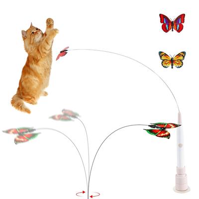 Electric Butterfly Toy with Suction Cup Flutter Bug Cat Toys Spinning Butterfly Cat Toy Wand for Indoor Cats