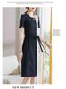 Chic Color-Block High-End Chiffon Midi Dress with Round Neck and Waist-Cinching Design for Women