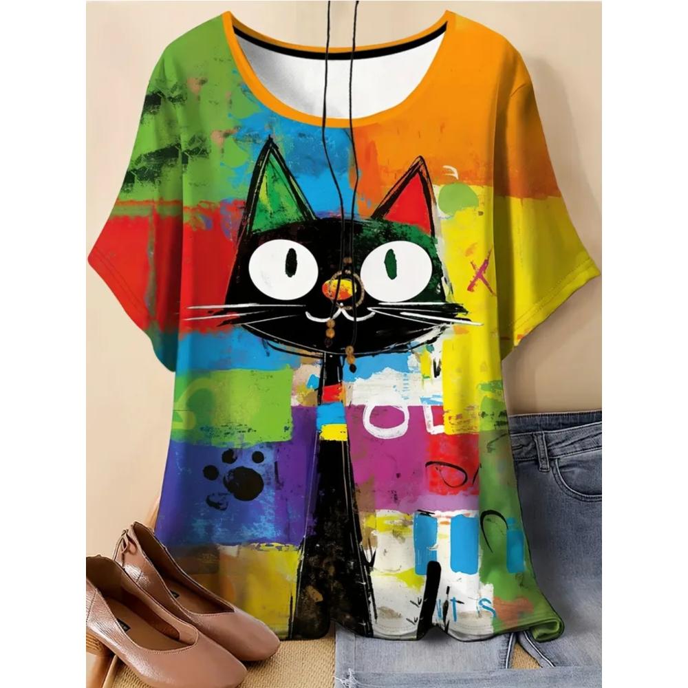 Summer Women T-shirt Creative 3D Printed Short Sleeved T-shirt Fashionable Comfortable Soft Breathable Large Loose T-shirt
